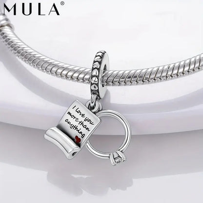 Engagement Promise Ring Charm Sterling Silver Charm Hallmarked S925 for Charm Bracelet and Necklace