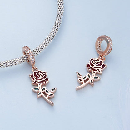 English Red Rose Sterling Silver Charm Hallmarked S925 for Charm Bracelet and Necklace