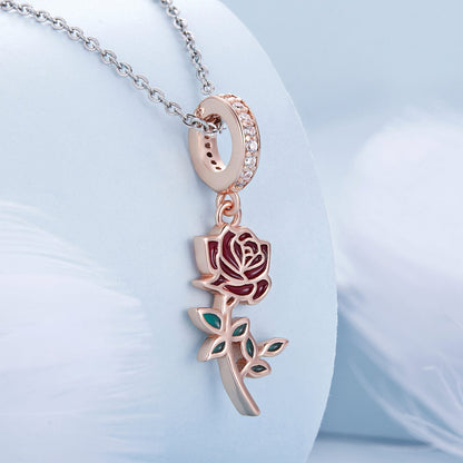 English Red Rose Sterling Silver Charm Hallmarked S925 for Charm Bracelet and Necklace