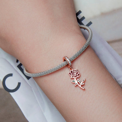 English Red Rose Sterling Silver Charm Hallmarked S925 for Charm Bracelet and Necklace