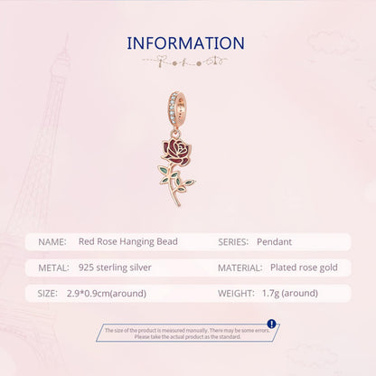 English Red Rose Sterling Silver Charm Hallmarked S925 for Charm Bracelet and Necklace