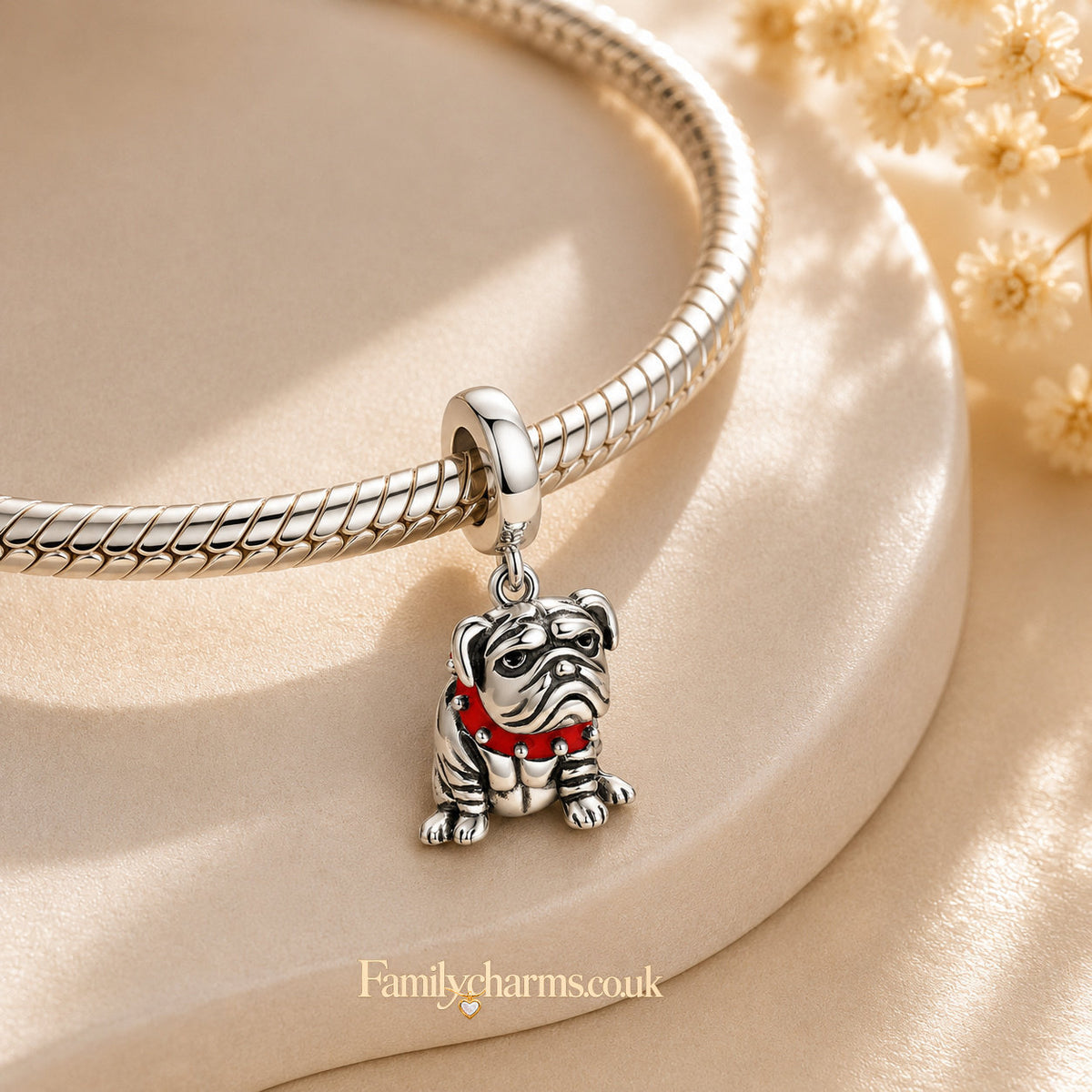 English Bulldog Charm for Bracelet, S925 Sterling Silver
