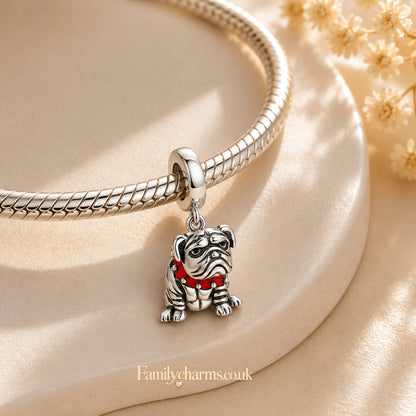 English Bulldog Charm for Bracelet, S925 Sterling Silver