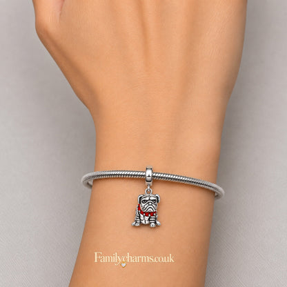 English Bulldog Charm for Bracelet, S925 Sterling Silver
