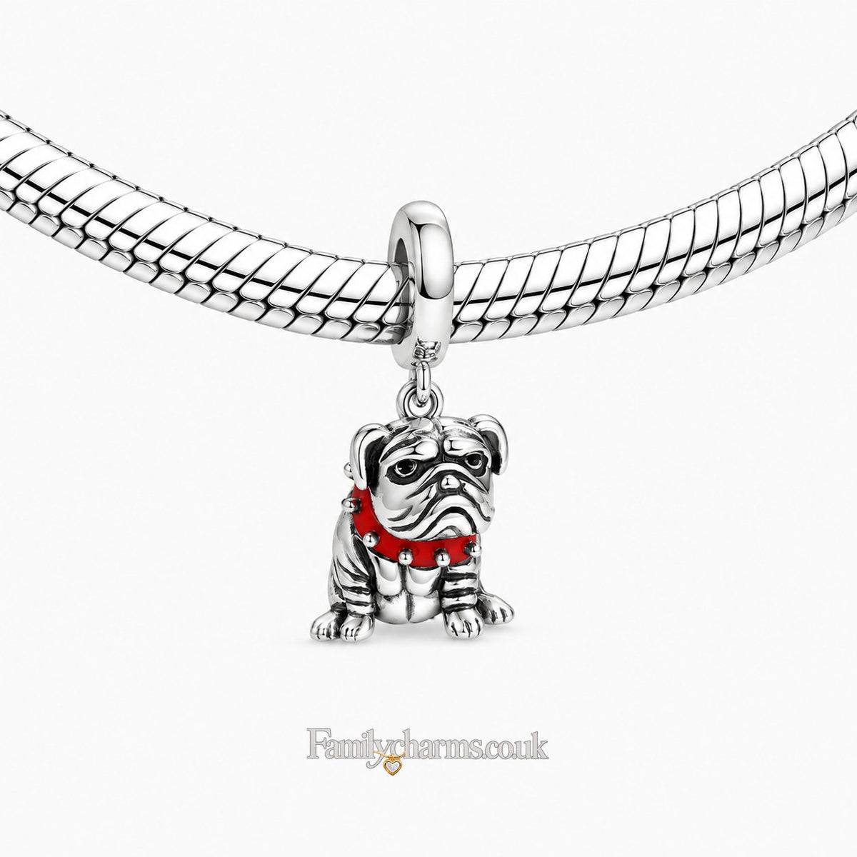 English Bulldog Charm for Bracelet, S925 Sterling Silver