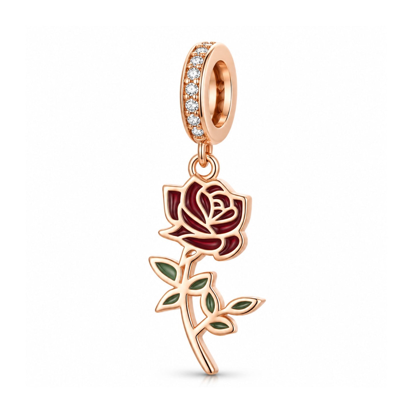 English Red Rose Sterling Silver Charm Hallmarked S925 for Charm Bracelet and Necklace