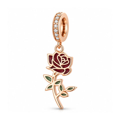 English Red Rose Sterling Silver Charm Hallmarked S925 for Charm Bracelet and Necklace