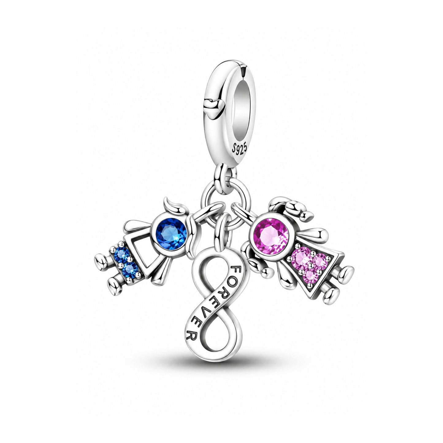 Eternal Love Boy Girl Forever Infinity Charm for Bracelet, S925 Sterling Silver