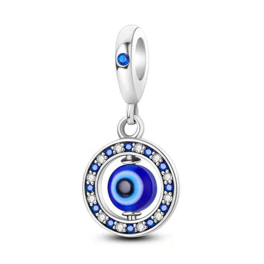 Rotating Blue Evil Eye Charm Sterling Silver Charm Hallmarked S925 for Charm Bracelet and Necklace