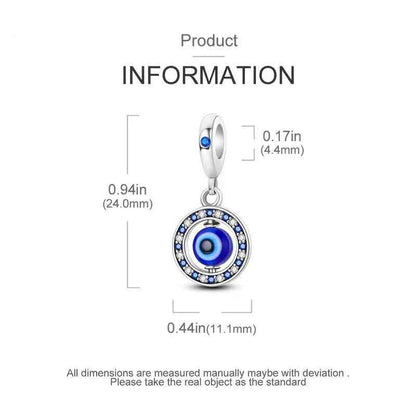 Rotating Blue Evil Eye Charm Sterling Silver Charm Hallmarked S925 for Charm Bracelet and Necklace