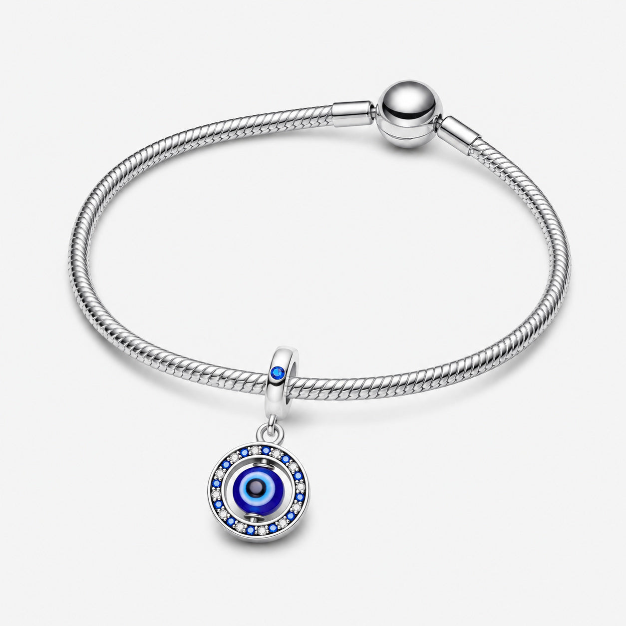 Rotating Blue Evil Eye Charm Sterling Silver Charm Hallmarked S925 for Charm Bracelet and Necklace