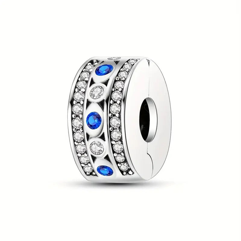 Evil Eye Lucky Charm Clip Sterling Silver Charm Hallmarked S925 for Charm Bracelet and Necklace