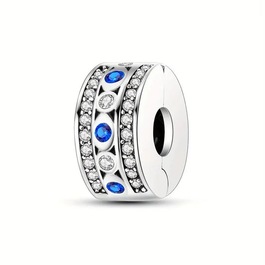 Evil Eye Lucky Charm Clip Sterling Silver Charm Hallmarked S925 for Charm Bracelet and Necklace