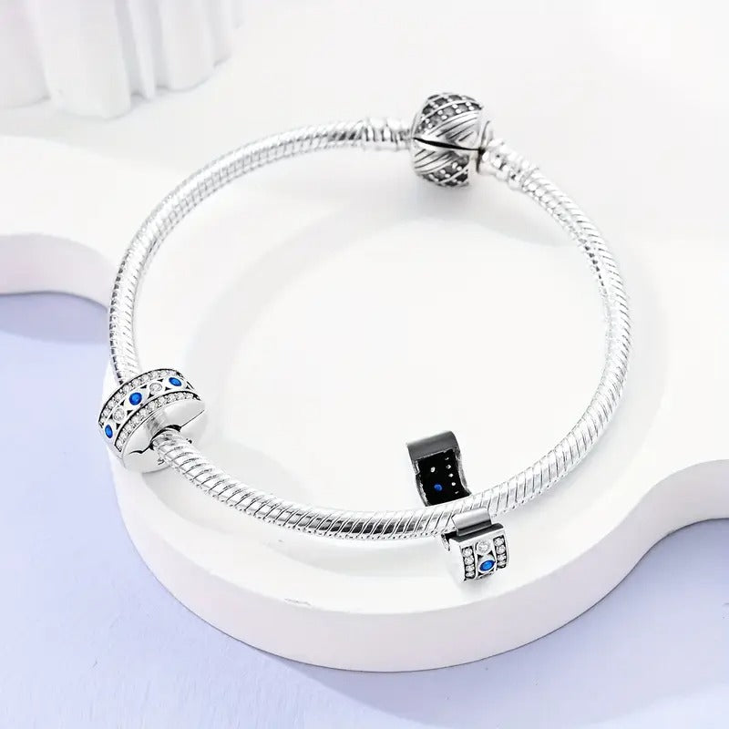 Evil Eye Lucky Charm Clip Sterling Silver Charm Hallmarked S925 for Charm Bracelet and Necklace