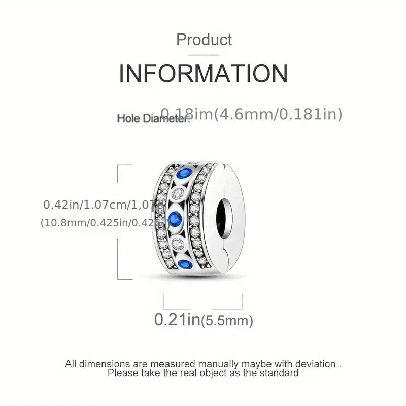 Evil Eye Lucky Charm Clip Sterling Silver Charm Hallmarked S925 for Charm Bracelet and Necklace
