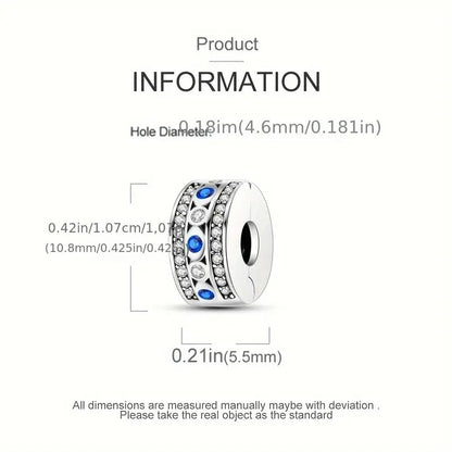 Evil Eye Lucky Charm Clip Sterling Silver Charm Hallmarked S925 for Charm Bracelet and Necklace