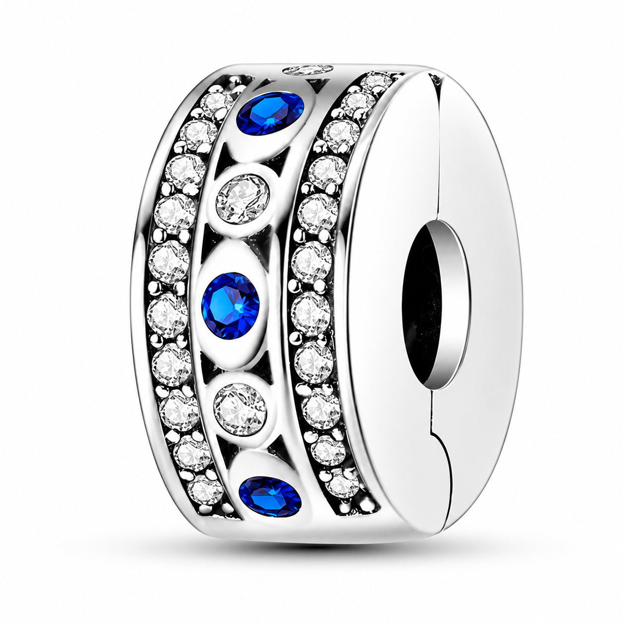 Evil Eye Lucky Charm Clip Sterling Silver Charm Hallmarked S925 for Charm Bracelet and Necklace