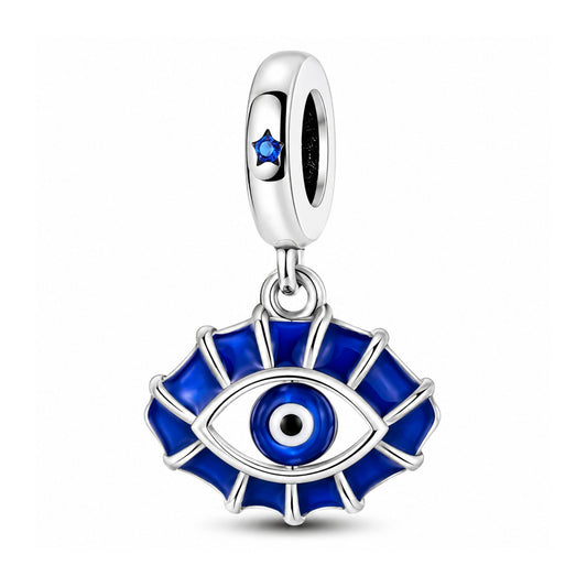 Evil Eye Protection Dangle Sterling Silver Charm Hallmarked S925 for Charm Bracelet and Necklace
