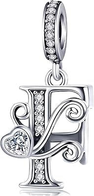 Classic Alphabet Letters A to Z Sterling Silver Dangle Charm Hallmarked S925 for Charm Bracelet and Necklace