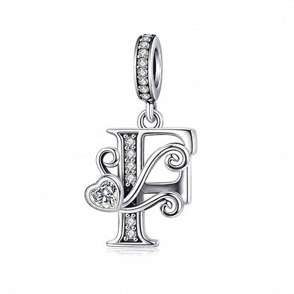 Classic Alphabet Letters A to Z Sterling Silver Dangle Charm Hallmarked S925 for Charm Bracelet and Necklace