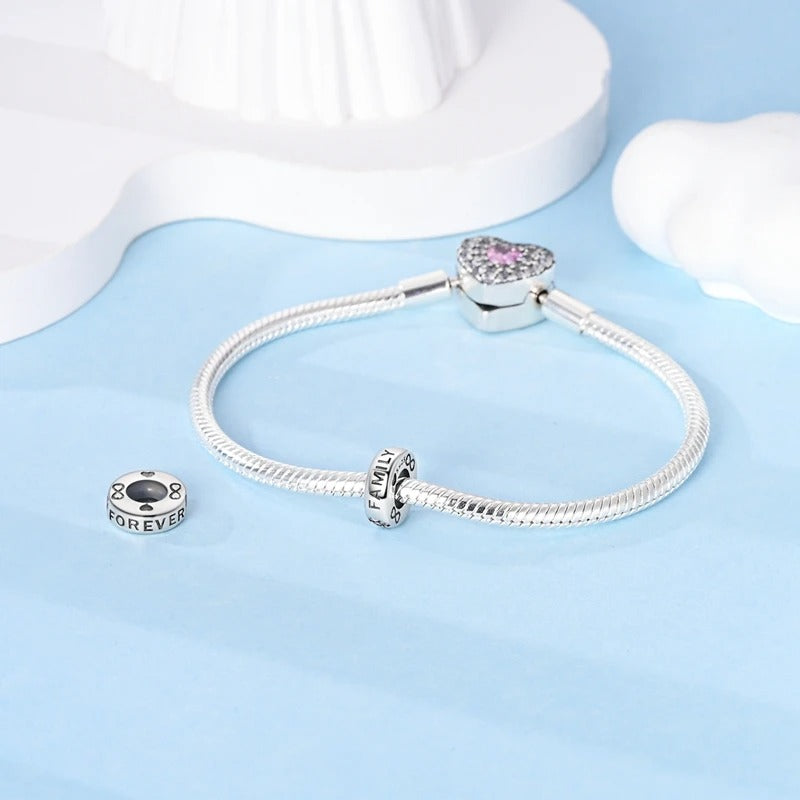 Family Forever Stopper Charm for Bracelet, S925 Sterling Silver
