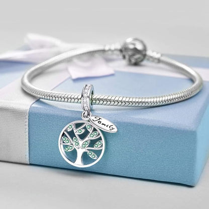 Mom Family Tree Dangle Sterling Silver Charm Hallmarked S925 for Charm Bracelet and Necklace