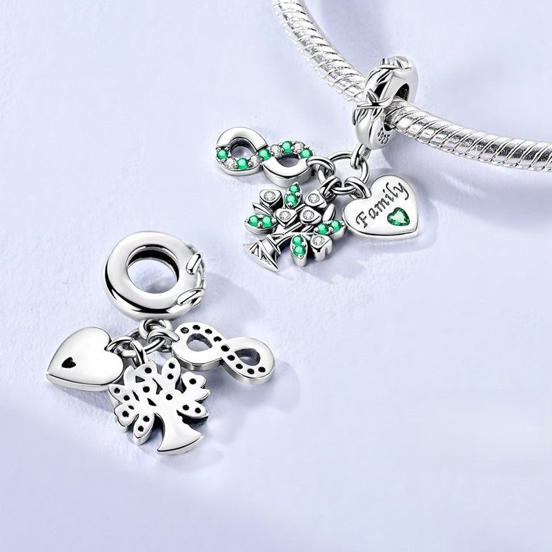 Family Tree & Infinity Dangle Sterling Silver Charm Hallmarked S925 for Charm Bracelet and Necklace