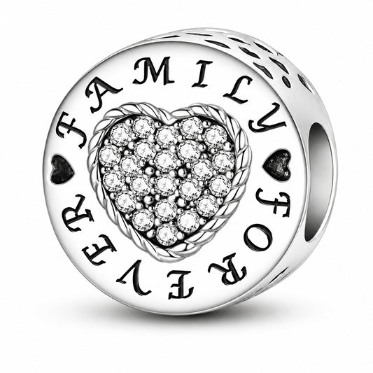 Family Forever Bead Sterling Silver Charm Hallmarked S925 for Charm Bracelet and Necklace