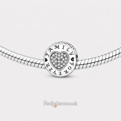 Family Forever Bead Sterling Silver Charm Hallmarked S925 for Charm Bracelet and Necklace