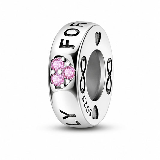 Family Forever Stopper Sterling Silver Charm Hallmarked S925 for Charm Bracelet and Necklace