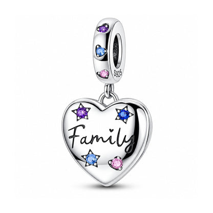 Family Heart Locket Dangle Sterling Silver Charm Hallmarked S925 for Charm Bracelet and Necklace