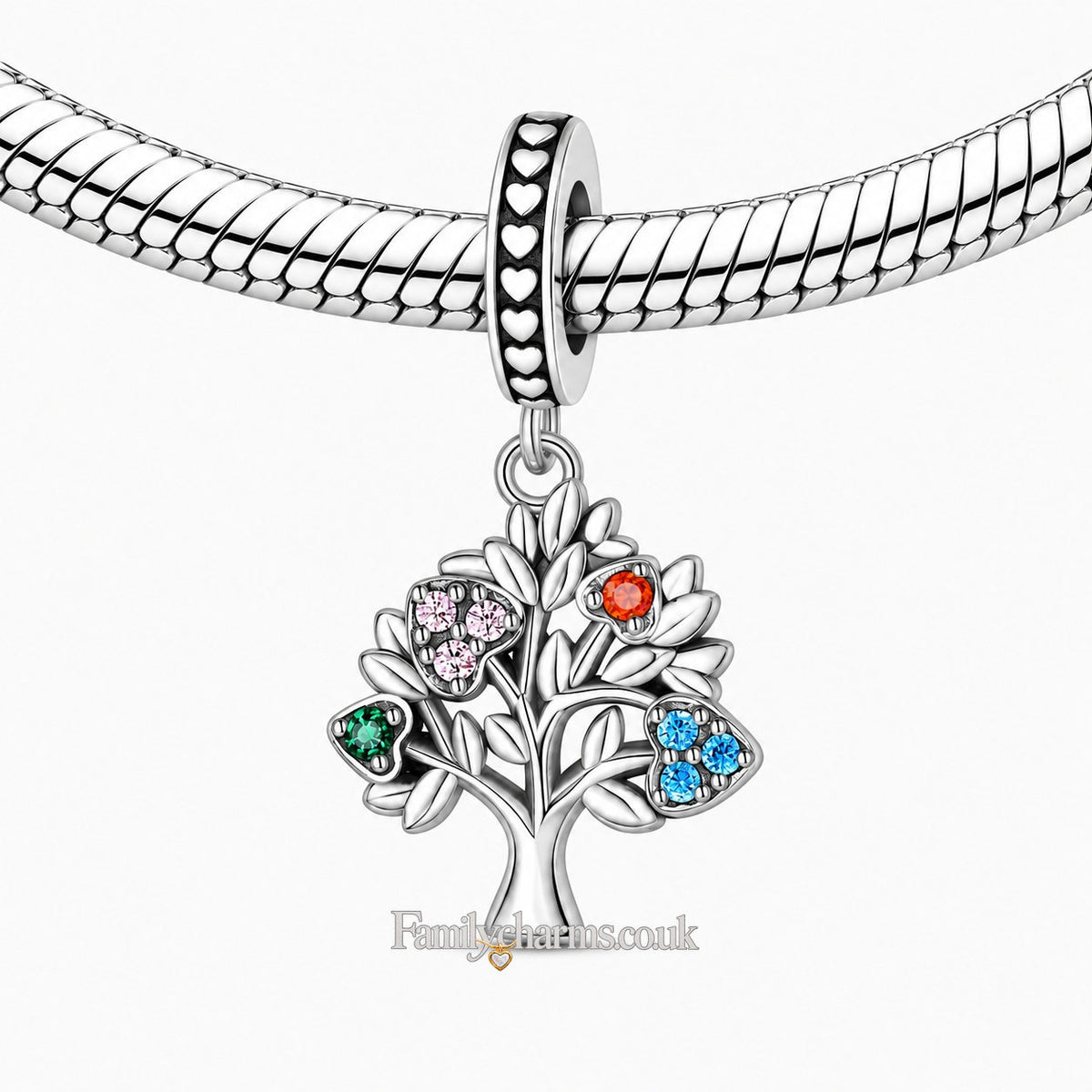 Family Tree Pendant Charm Hallmarked S925 for Charm Bracelet and Necklace