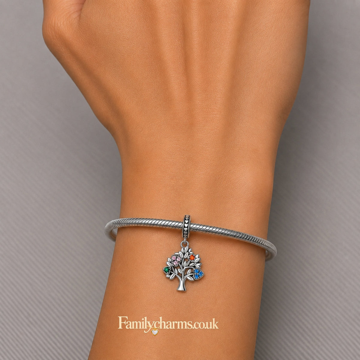 Family Tree Pendant Charm Hallmarked S925 for Charm Bracelet and Necklace