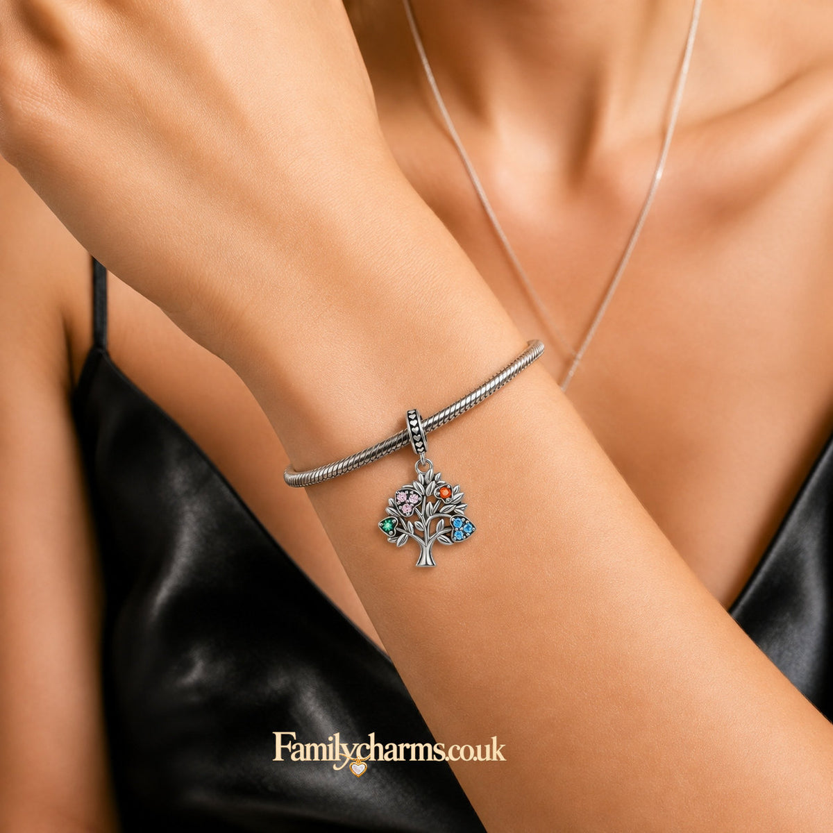 Family Tree Pendant Charm Hallmarked S925 for Charm Bracelet and Necklace