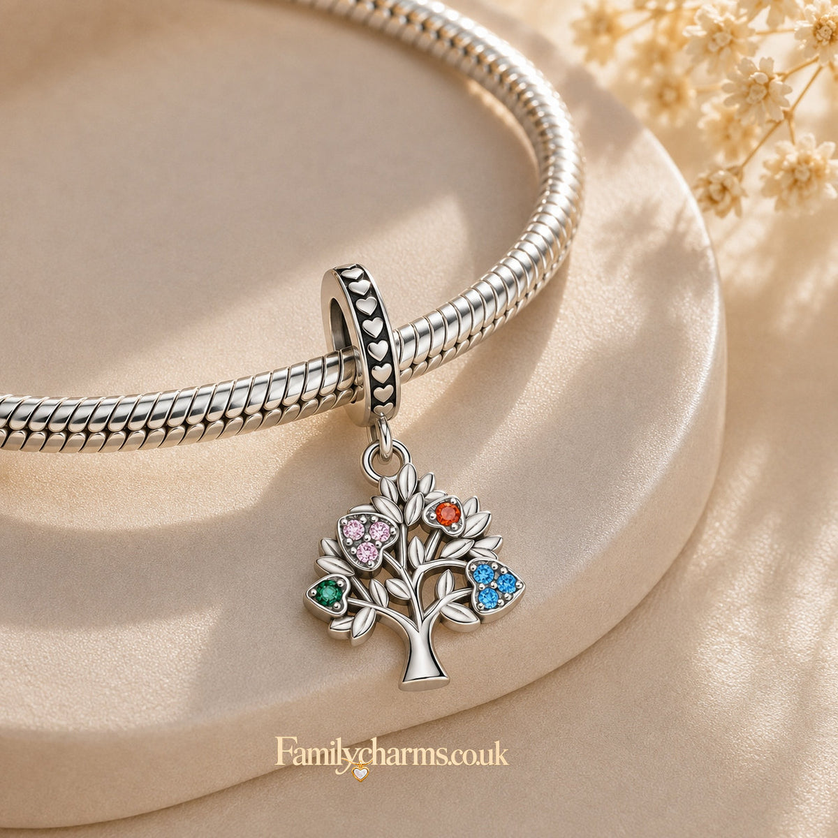 Family Tree Pendant Charm Hallmarked S925 for Charm Bracelet and Necklace