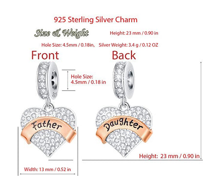 Father Daughter Dangle Sterling Silver Charm Hallmarked S925 for Charm Bracelet and Necklace