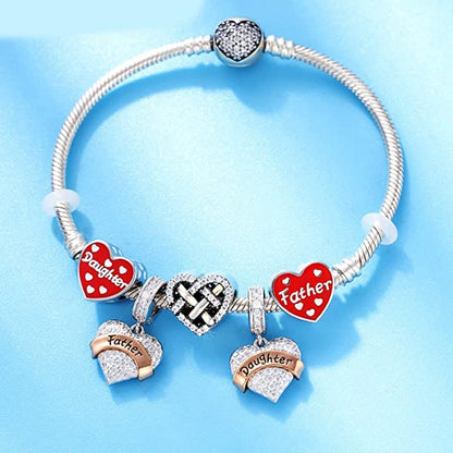 Father Daughter Dangle Sterling Silver Charm Hallmarked S925 for Charm Bracelet and Necklace