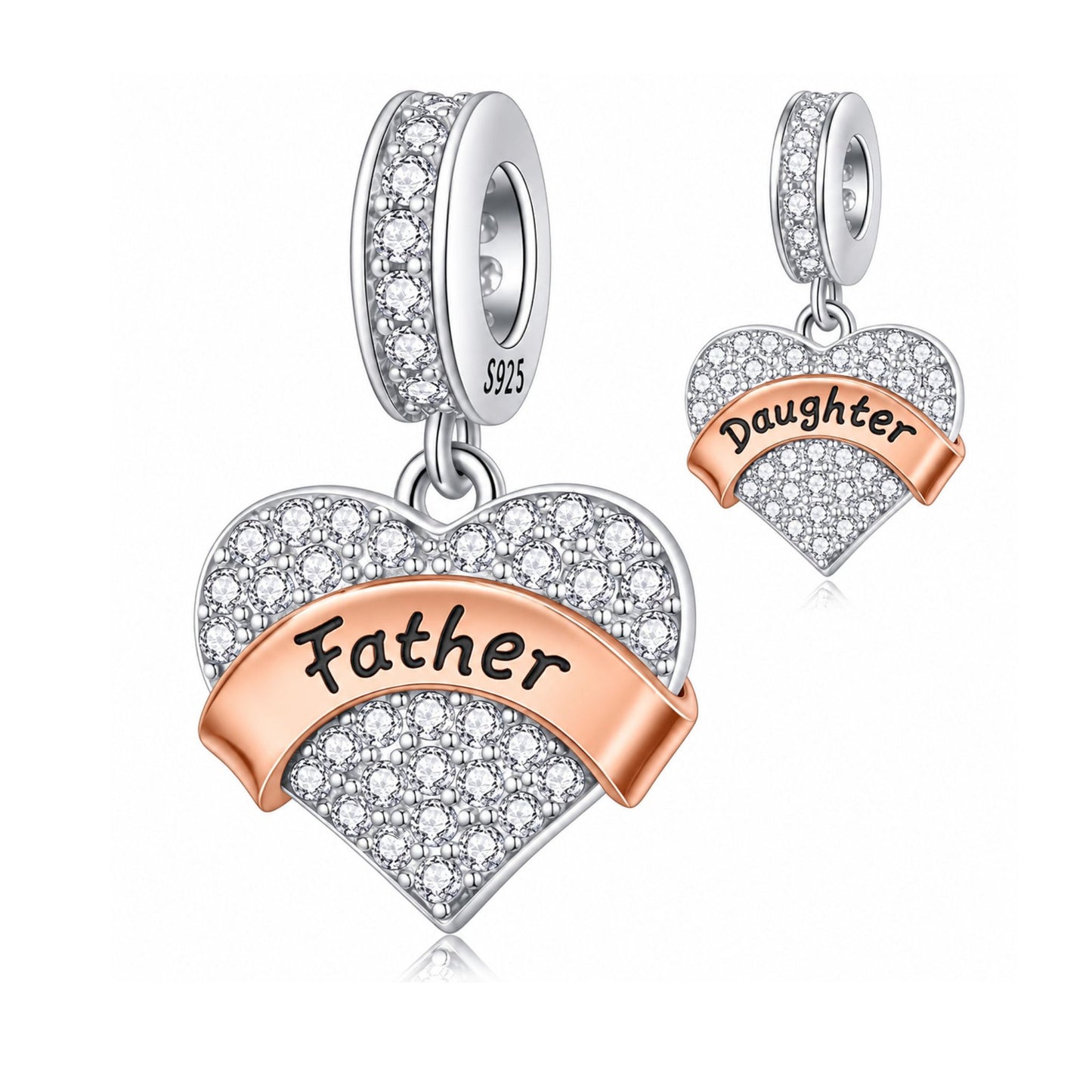 Father Daughter Dangle Sterling Silver Charm Hallmarked S925 for Charm Bracelet and Necklace
