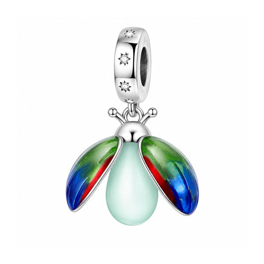 Glow in-the dark Firefly Dangle Sterling Silver Charm Hallmarked S925 for Charm Bracelet and Necklace