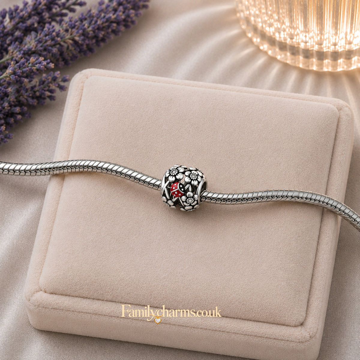 Ladybug and Flower Sterling Silver Charm Hallmarked S925 for Charm Bracelet and Necklace