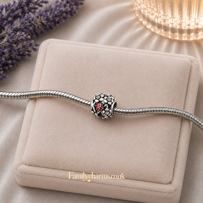 Ladybug and Flower Sterling Silver Charm Hallmarked S925 for Charm Bracelet and Necklace