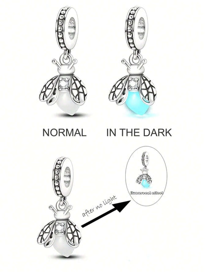 Fluorescent Firefly Sterling Silver Charm Hallmarked S925 for Charm Bracelet and Necklace