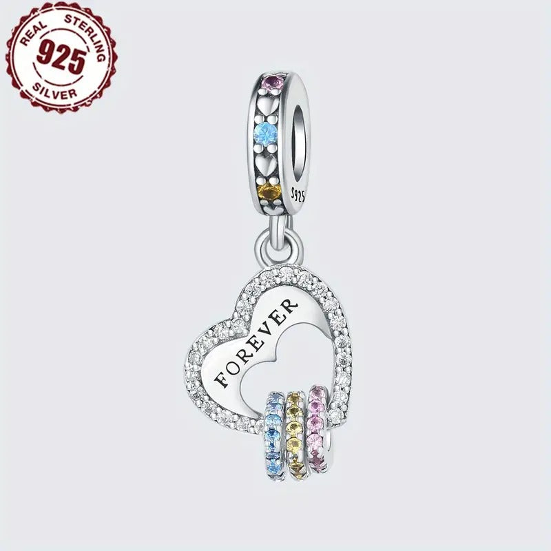 Forever Hearts Dangle Sterling Silver Charm Hallmarked S925 for Charm Bracelet and Necklace