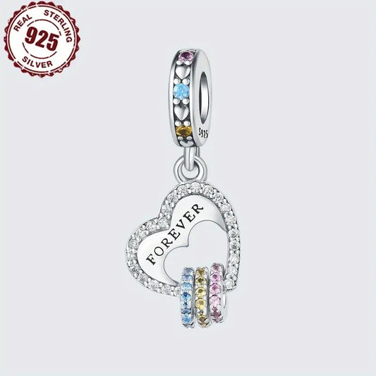 Forever Hearts Dangle Sterling Silver Charm Hallmarked S925 for Charm Bracelet and Necklace
