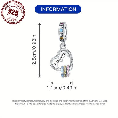 Forever Hearts Dangle Sterling Silver Charm Hallmarked S925 for Charm Bracelet and Necklace