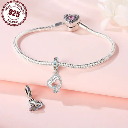 Forever Hearts Dangle Sterling Silver Charm Hallmarked S925 for Charm Bracelet and Necklace