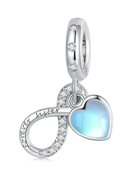 Forever Sister Heart Pendant Charm for Bracelet, S925 Sterling Silver