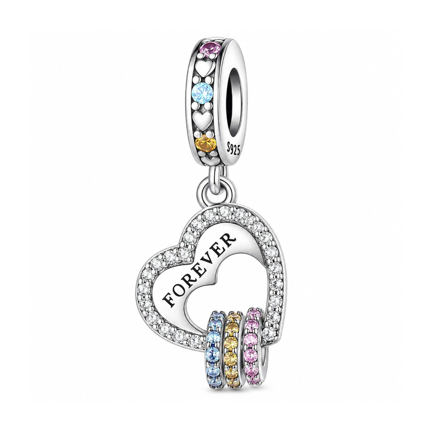 Forever Hearts Dangle Sterling Silver Charm Hallmarked S925 for Charm Bracelet and Necklace