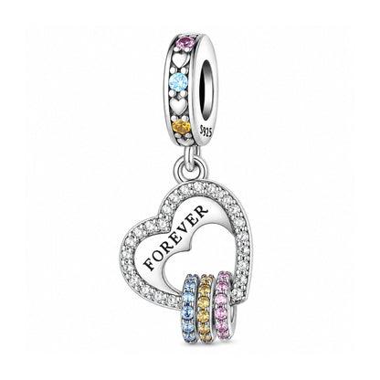 Forever Hearts Dangle Sterling Silver Charm Hallmarked S925 for Charm Bracelet and Necklace