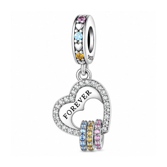 Forever Hearts Dangle Sterling Silver Charm Hallmarked S925 for Charm Bracelet and Necklace